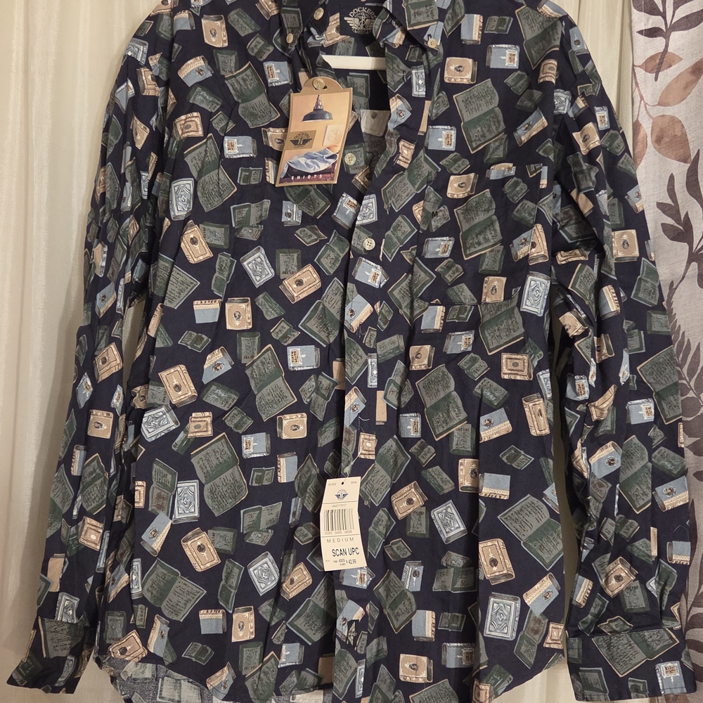 Dockers Navy Patterned Shirt With Books